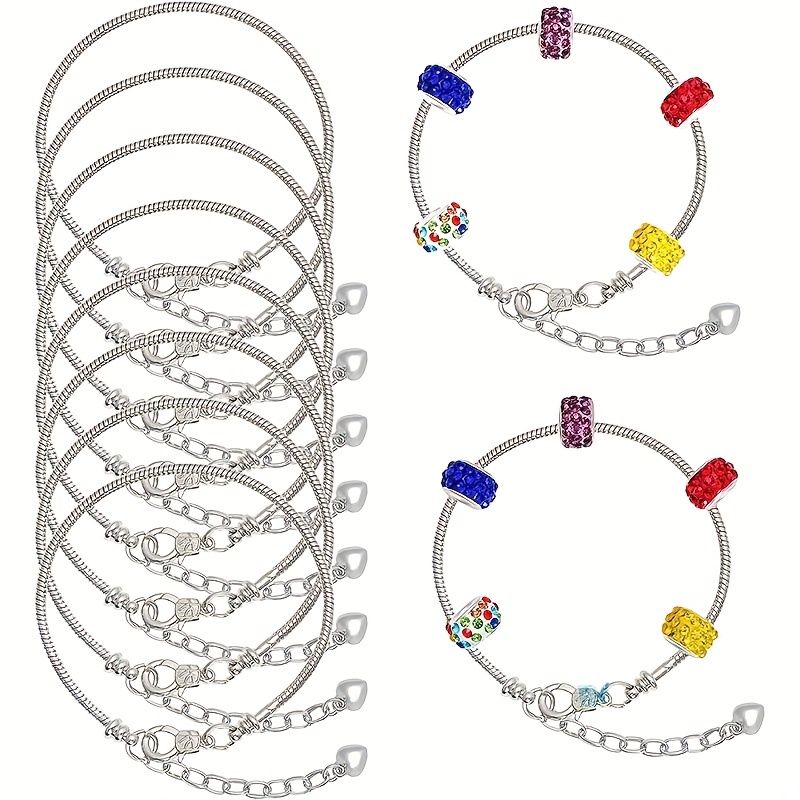 10pcs Golden/Silvery Chain Bracelet Set with Heart-shaped Lobster for DIY